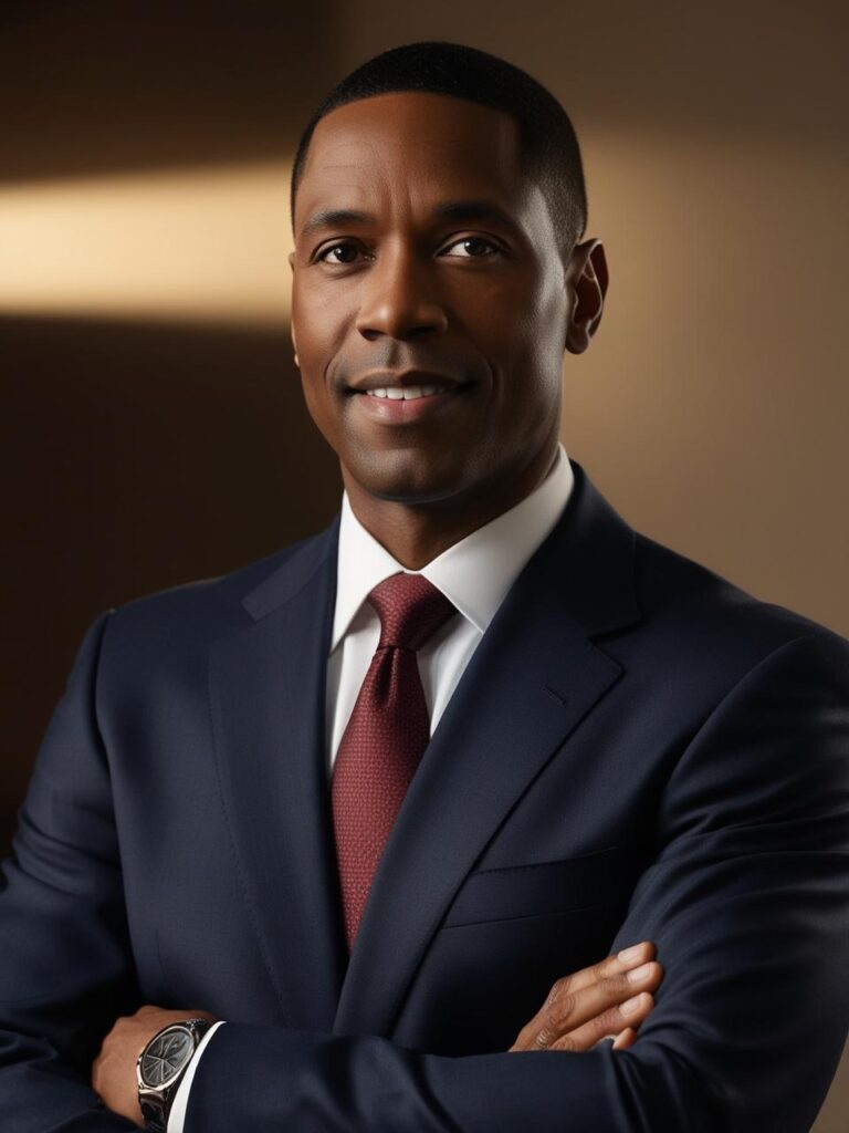 a realistic image of a young male professional arounf 35years old of african american descent
